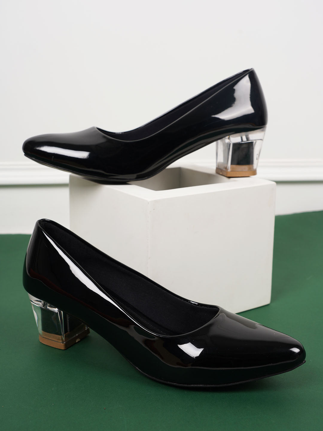 Style Shoes Black Block Heel Pumps Bellies for Women and Girls