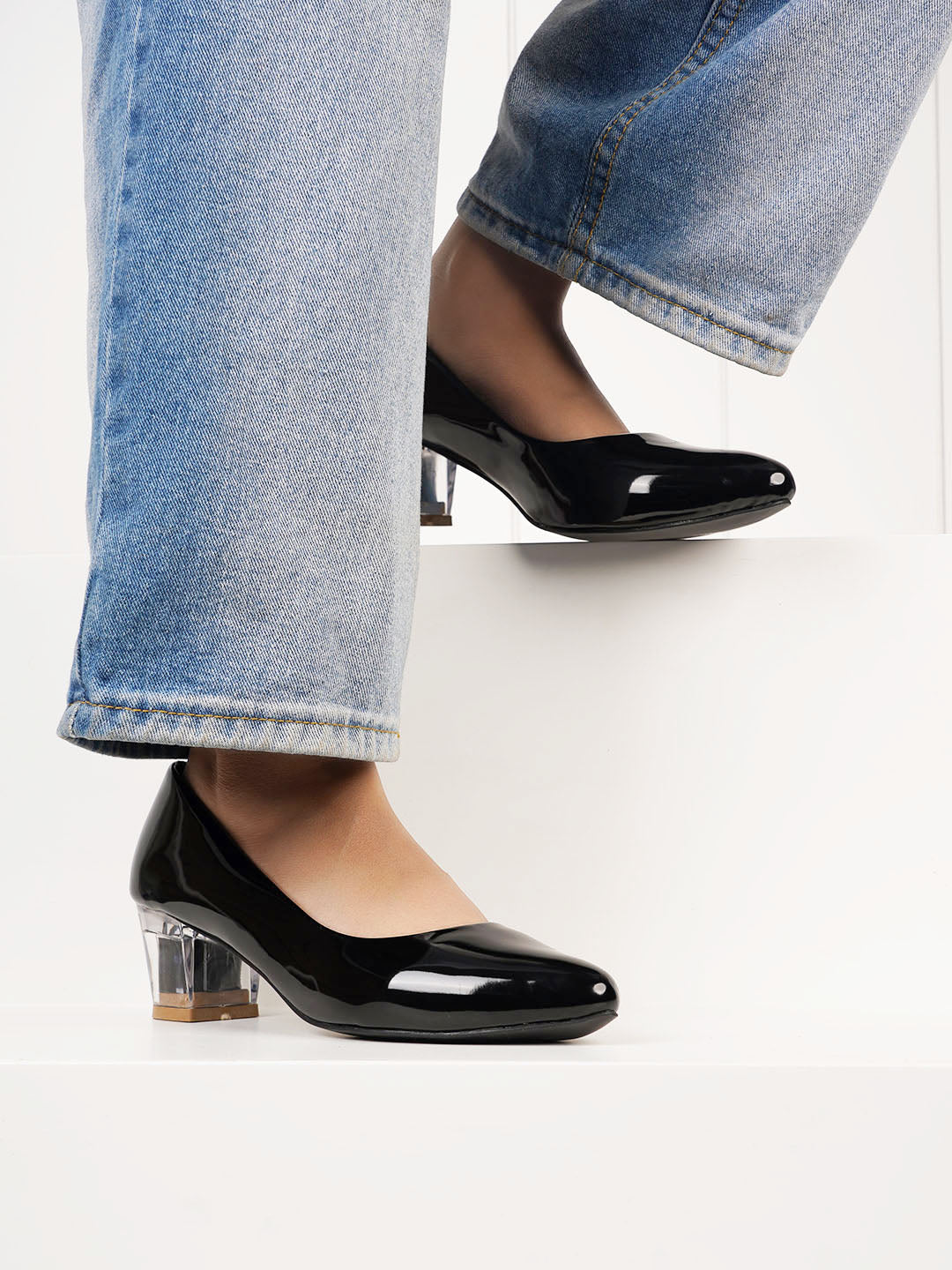 Style Shoes Black Block Heel Pumps Bellies for Women and Girls