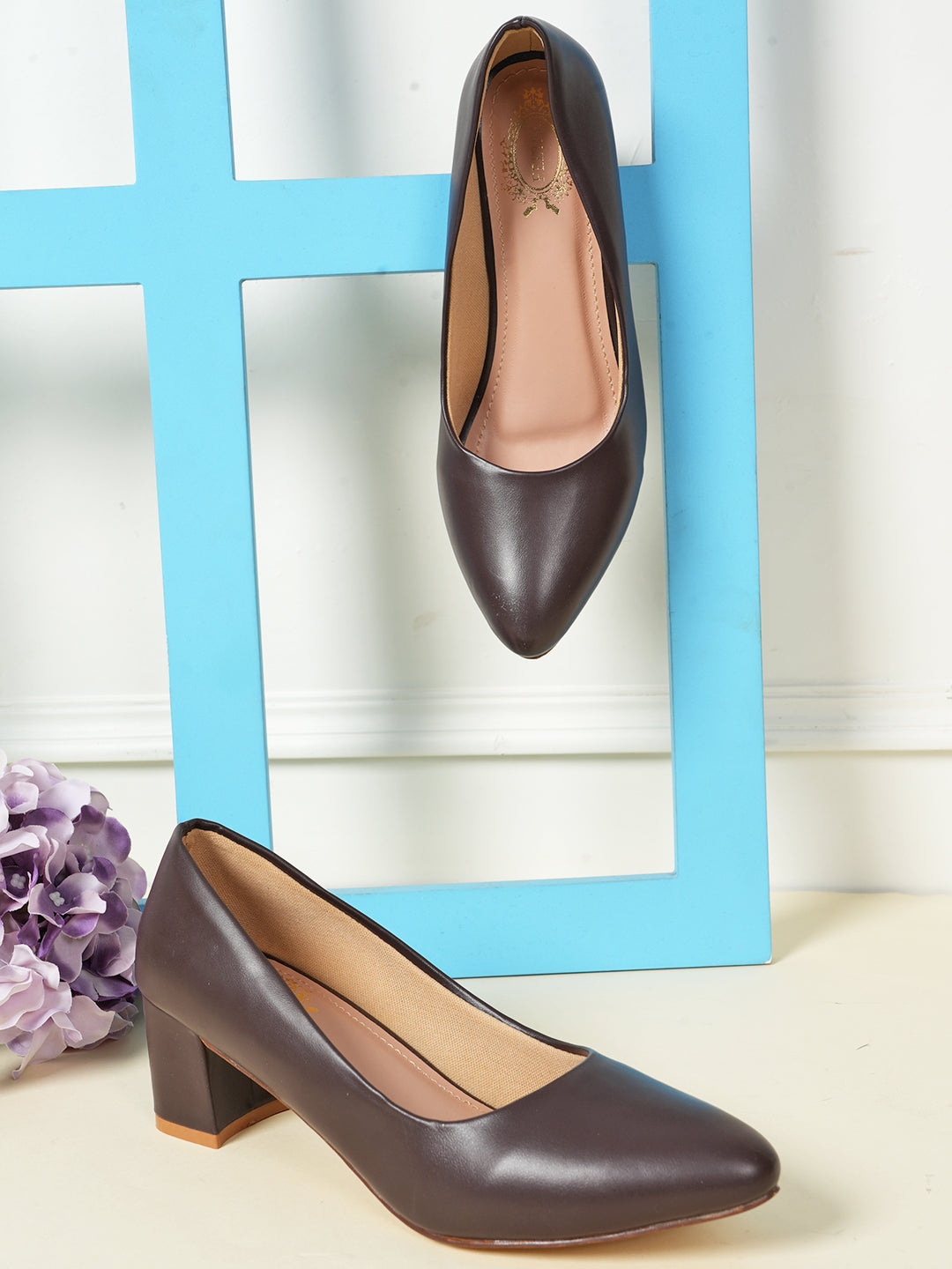 Style Shoes Brown Block Heel Pumps Bellies for Women and Girls