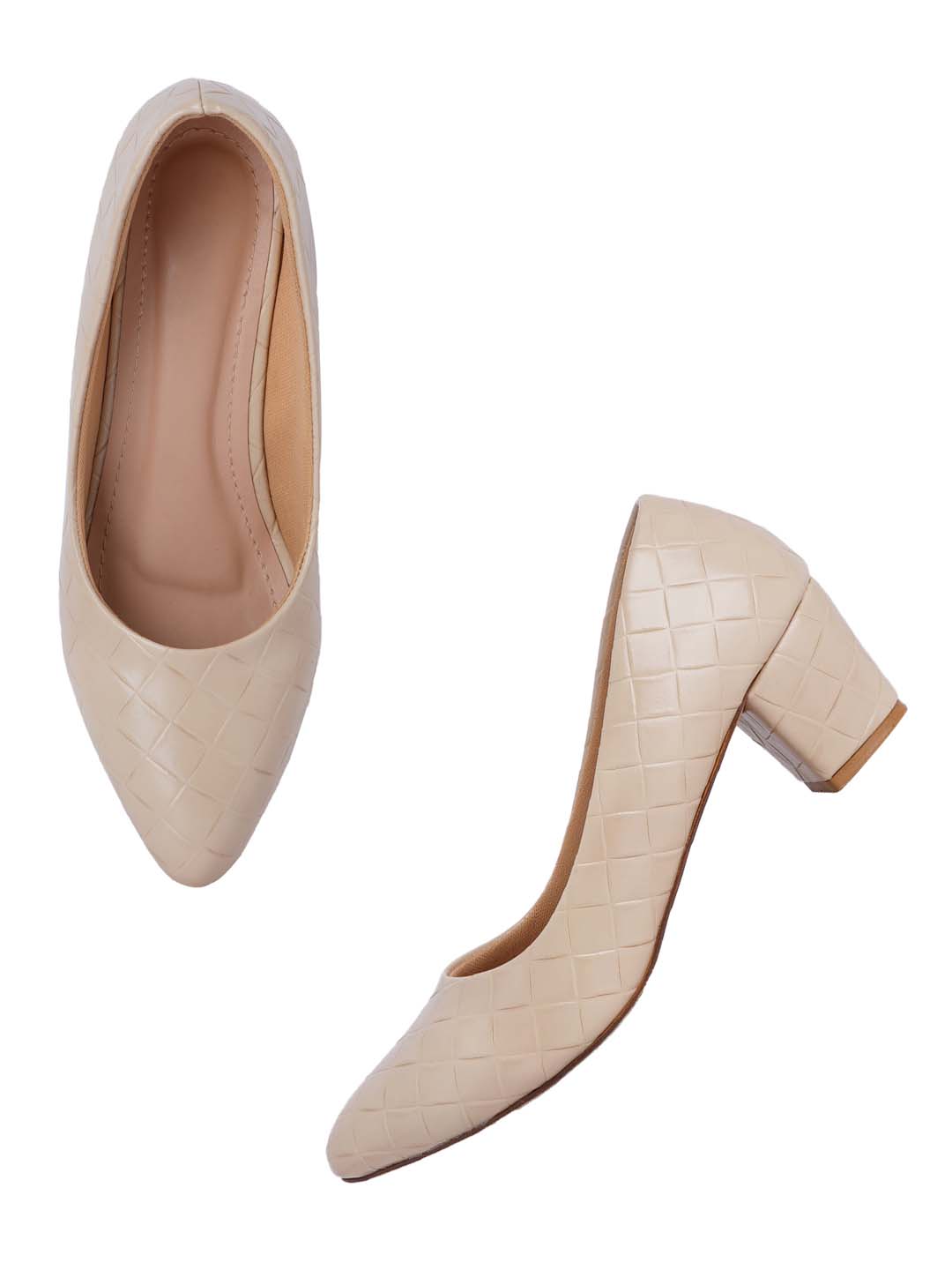 Style Shoes Cream Textured Block Heel Pumps Bellies for Women and Girls