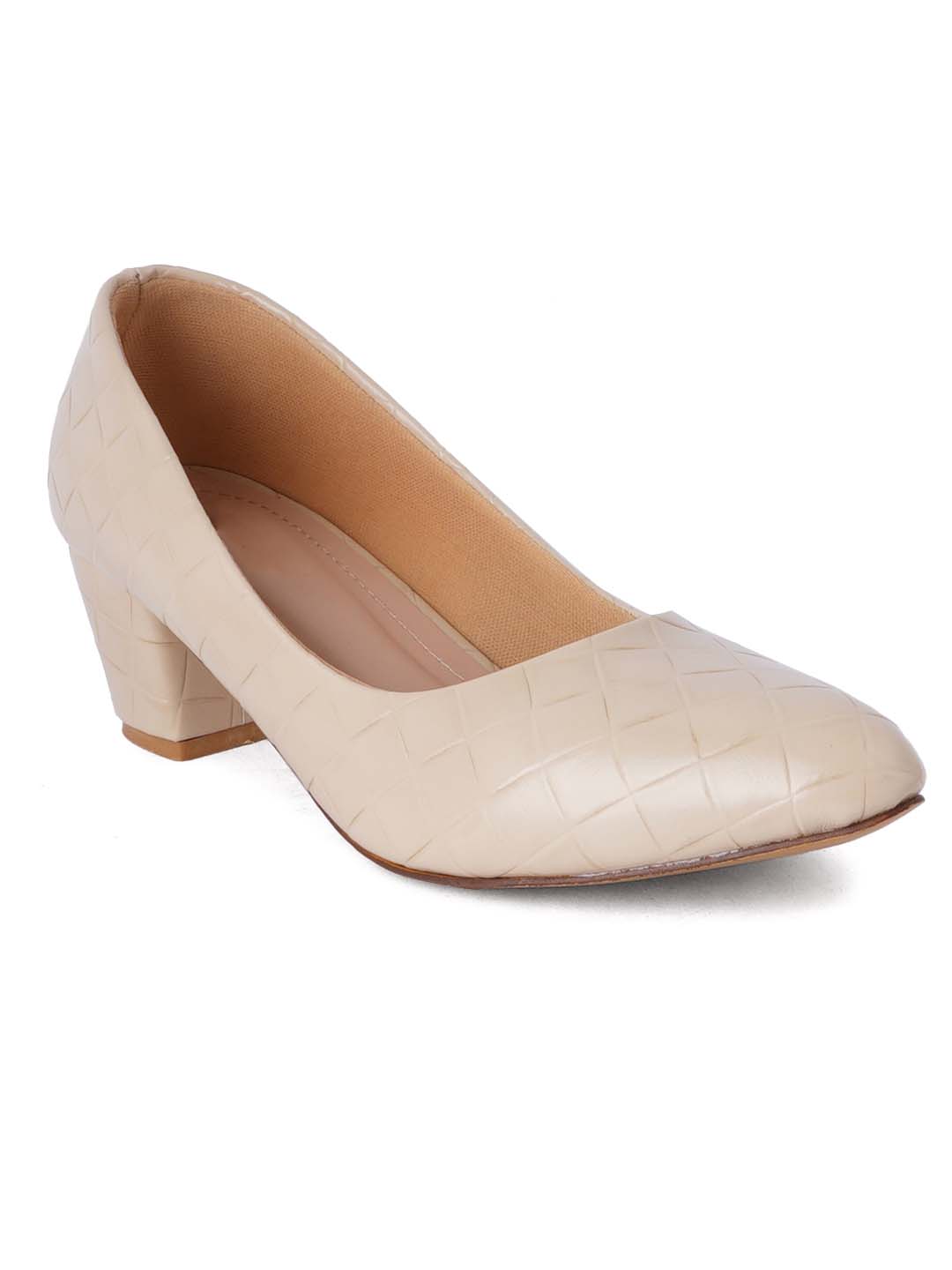 Style Shoes Cream Textured Block Heel Pumps Bellies for Women and Girls
