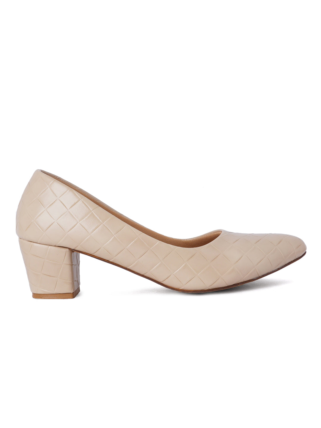 Style Shoes Cream Textured Block Heel Pumps Bellies for Women and Girls