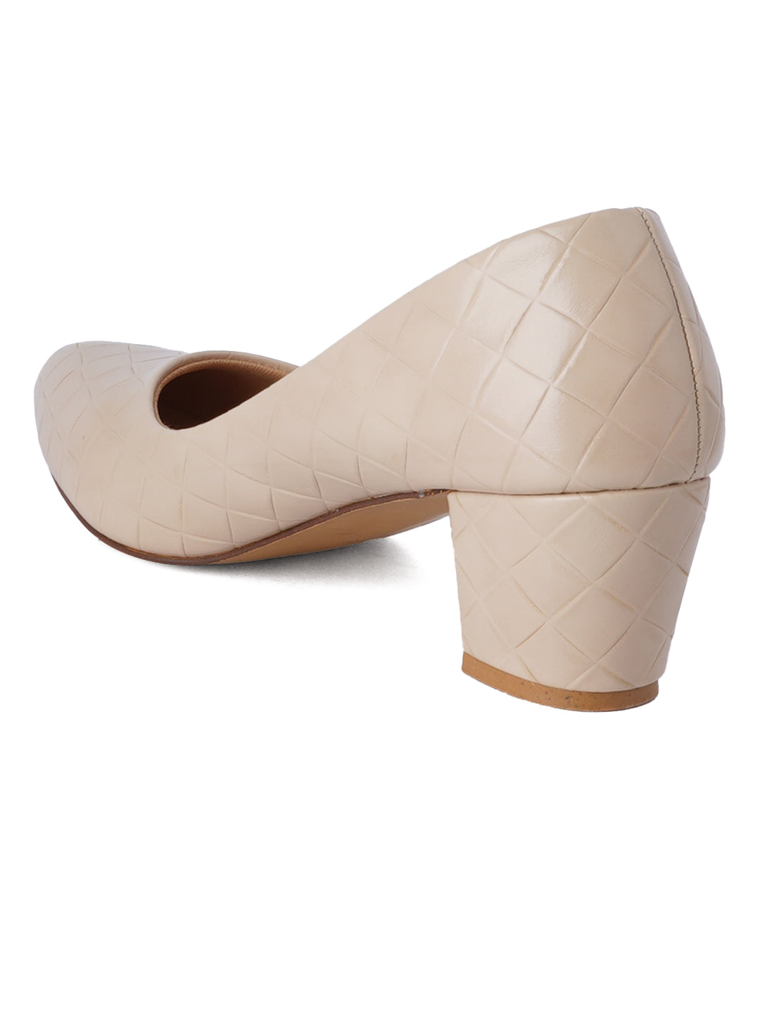 Style Shoes Cream Textured Block Heel Pumps Bellies for Women and Girls