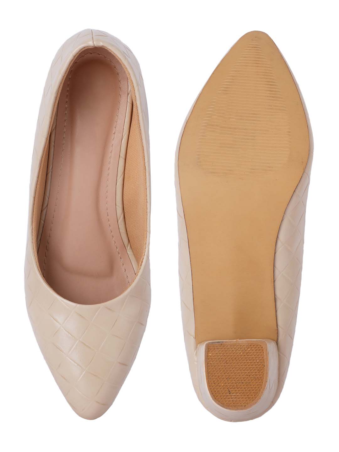 Style Shoes Cream Textured Block Heel Pumps Bellies for Women and Girls