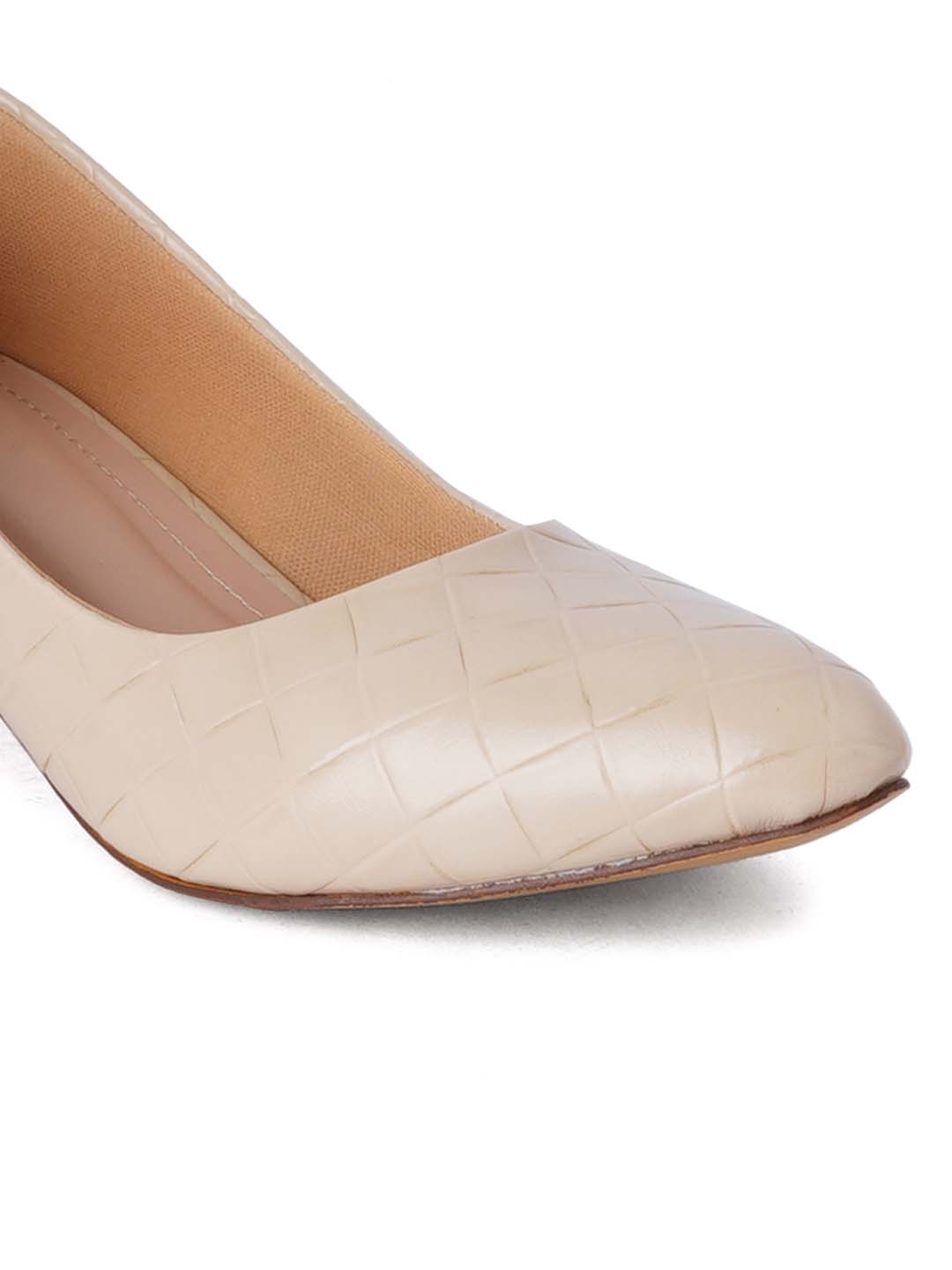 Style Shoes Cream Textured Block Heel Pumps Bellies for Women and Girls
