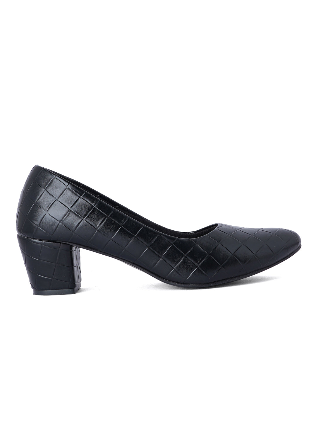 Style Shoes Black Textured Block Heel Pumps Bellies for Women and Girls