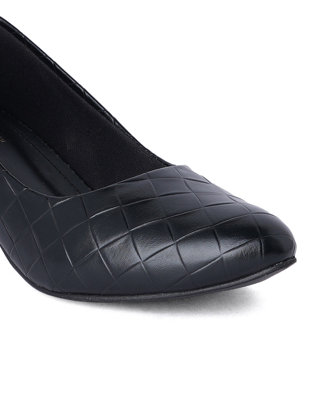Style Shoes Black Textured Block Heel Pumps Bellies for Women and Girls