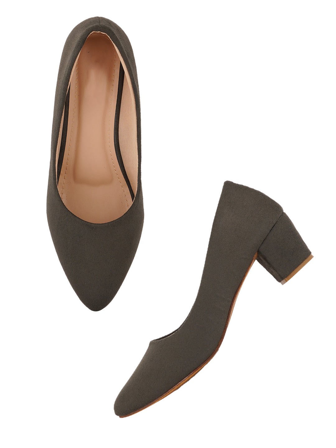 Style Shoes Pointed Toe Suede Block Heels Bellies for Women and Girls