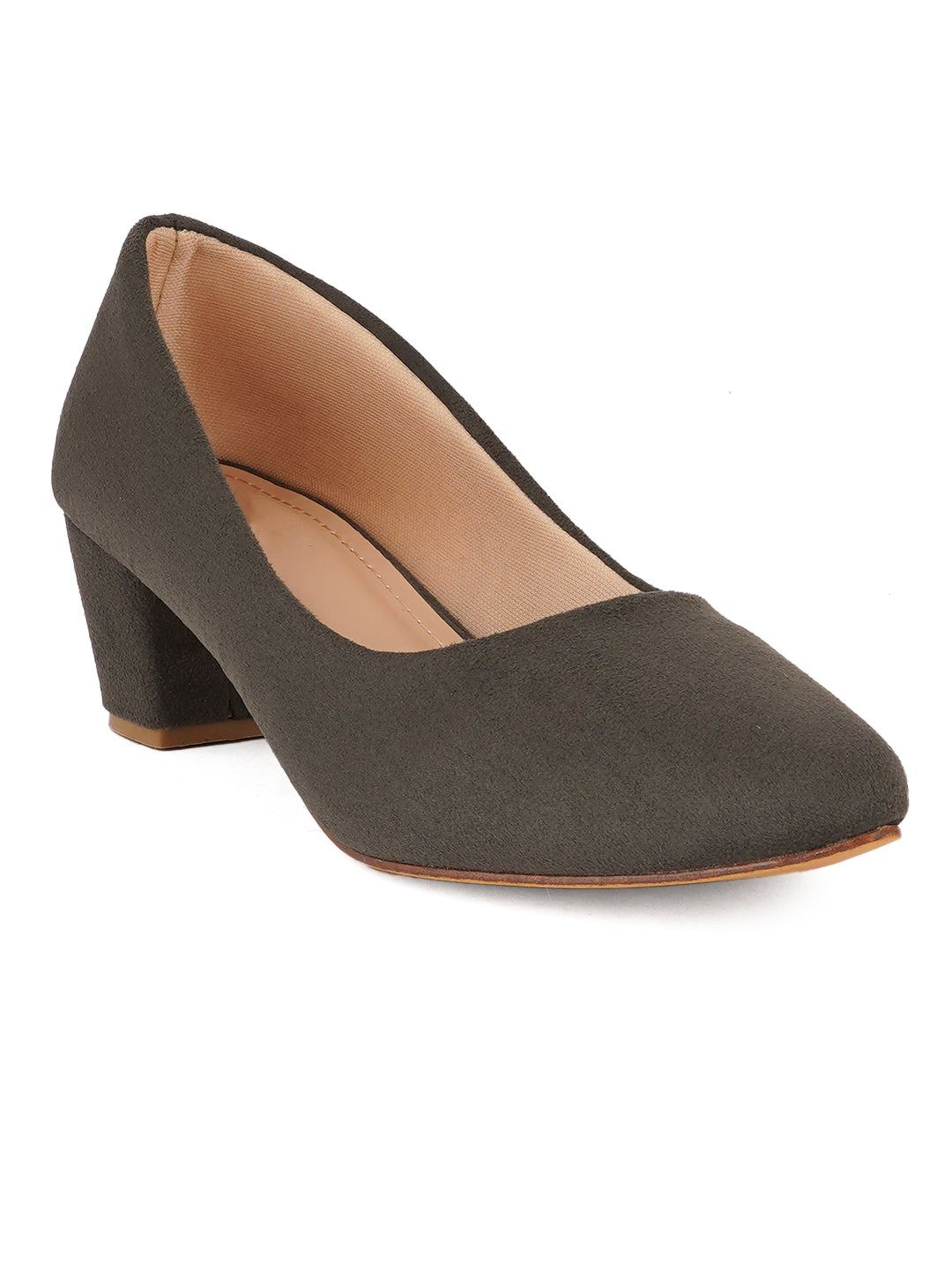 Style Shoes Pointed Toe Suede Block Heels Bellies for Women and Girls