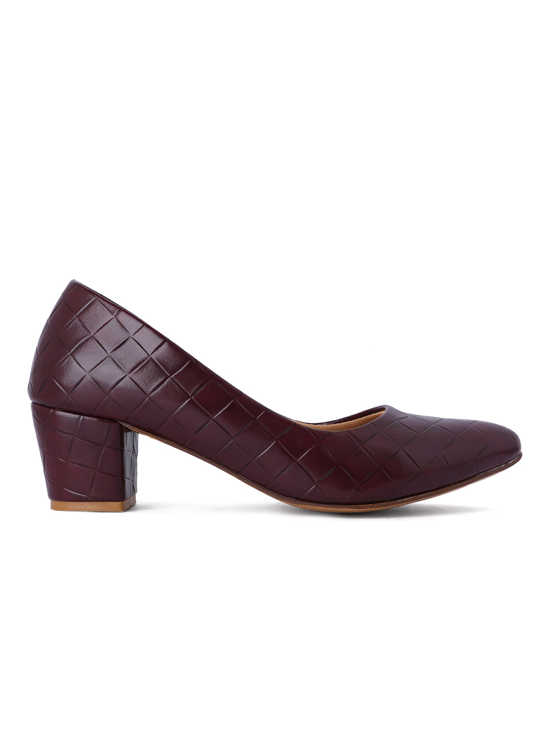 Style Shoes Maroon Textured Block Heel Pumps Bellies for Women and Girls