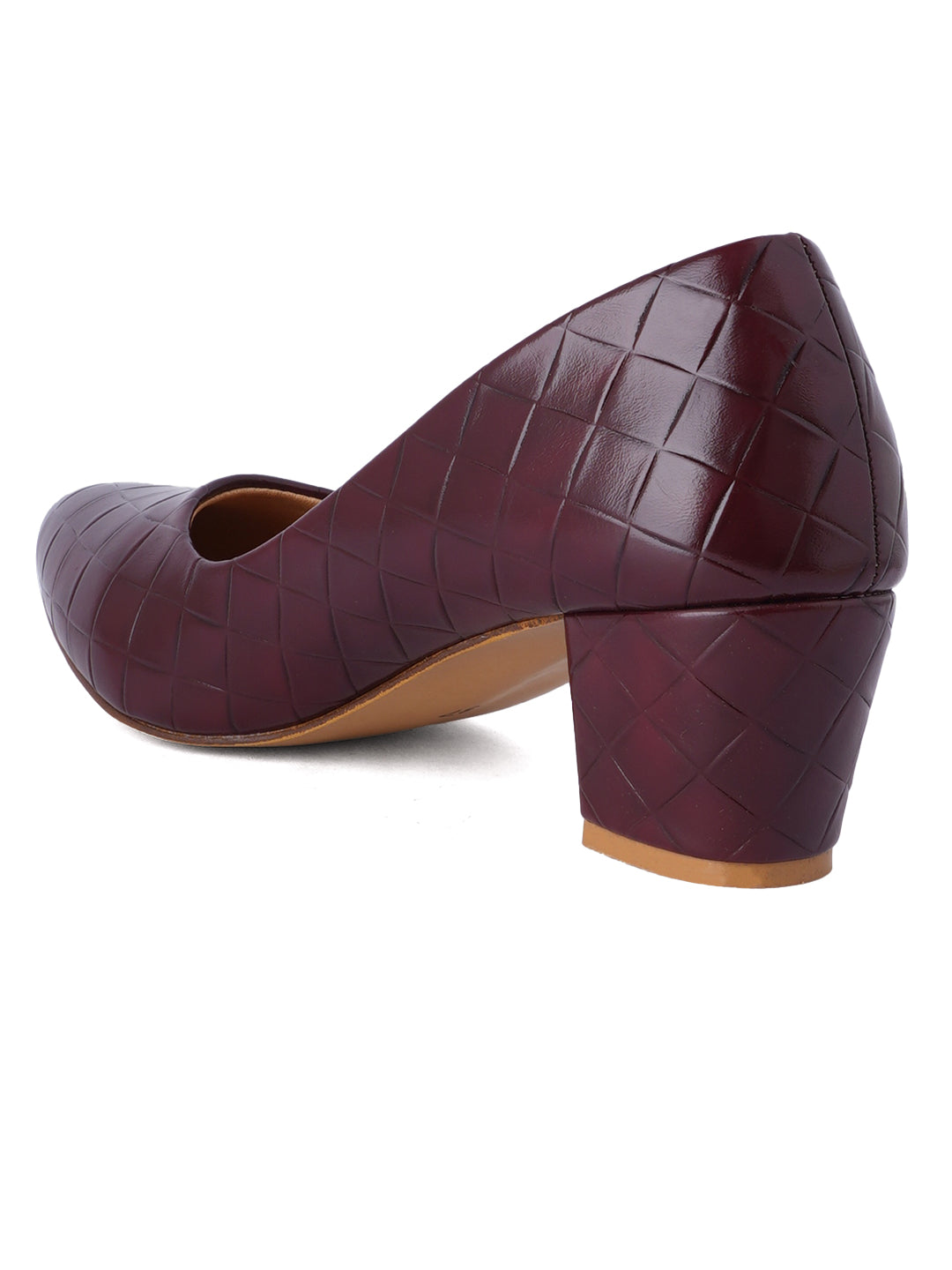 Style Shoes Maroon Textured Block Heel Pumps Bellies for Women and Girls