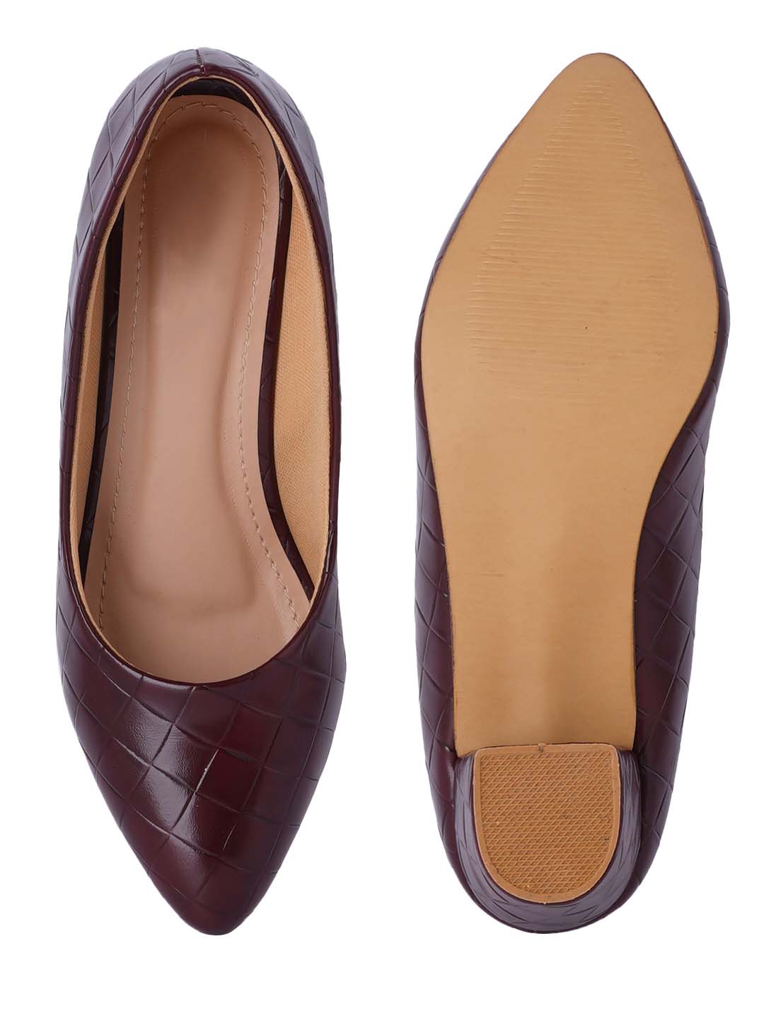 Style Shoes Maroon Textured Block Heel Pumps Bellies for Women and Girls