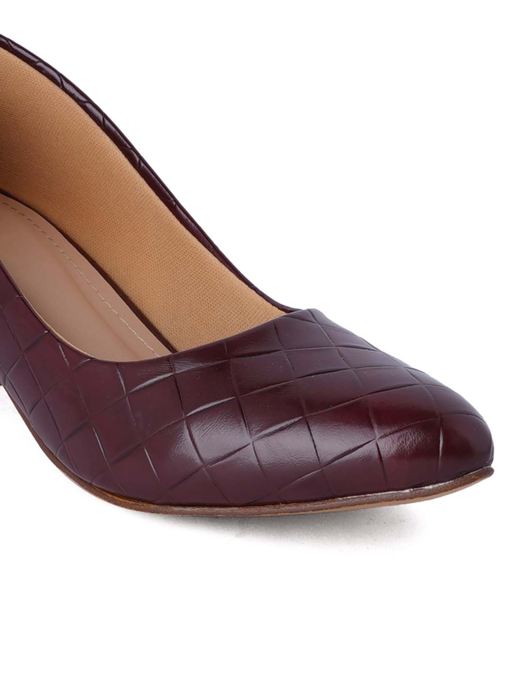 Style Shoes Maroon Textured Block Heel Pumps Bellies for Women and Girls