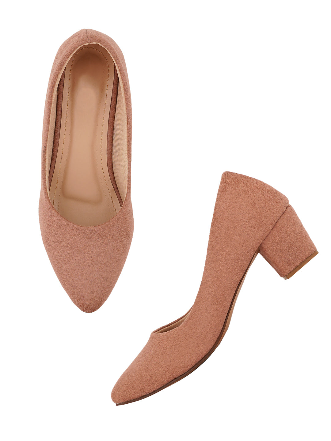 Style Shoes Peach Pointed Toe Suede Block Heels Bellies for Women and Girls