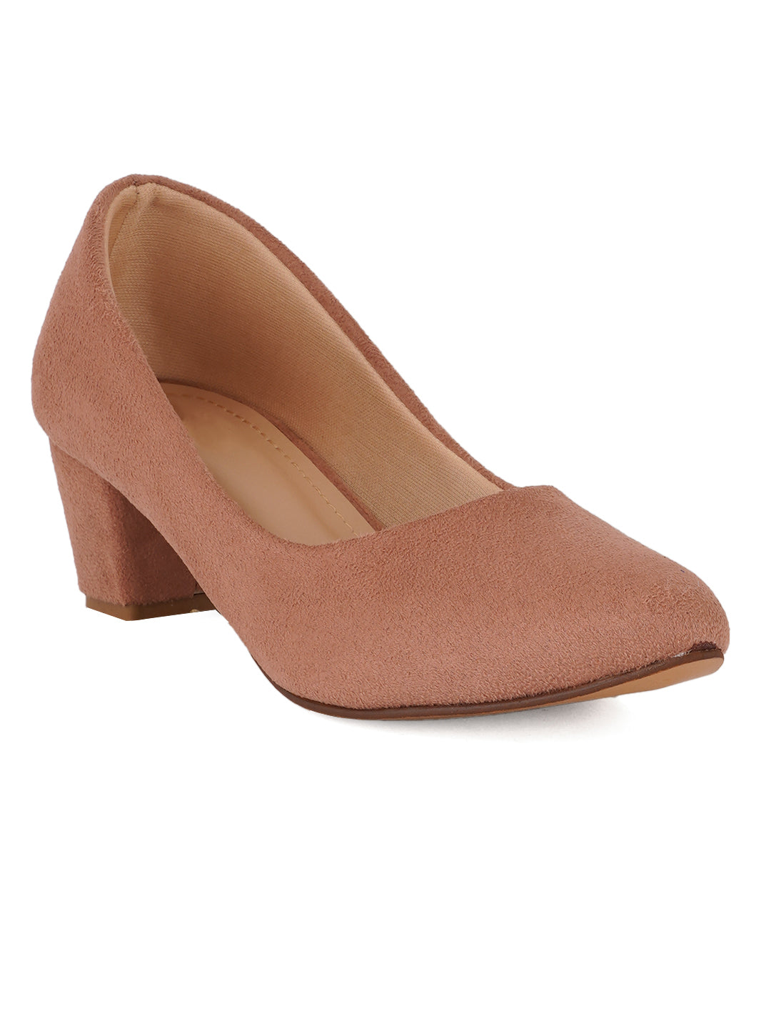 Style Shoes Peach Pointed Toe Suede Block Heels Bellies for Women and Girls