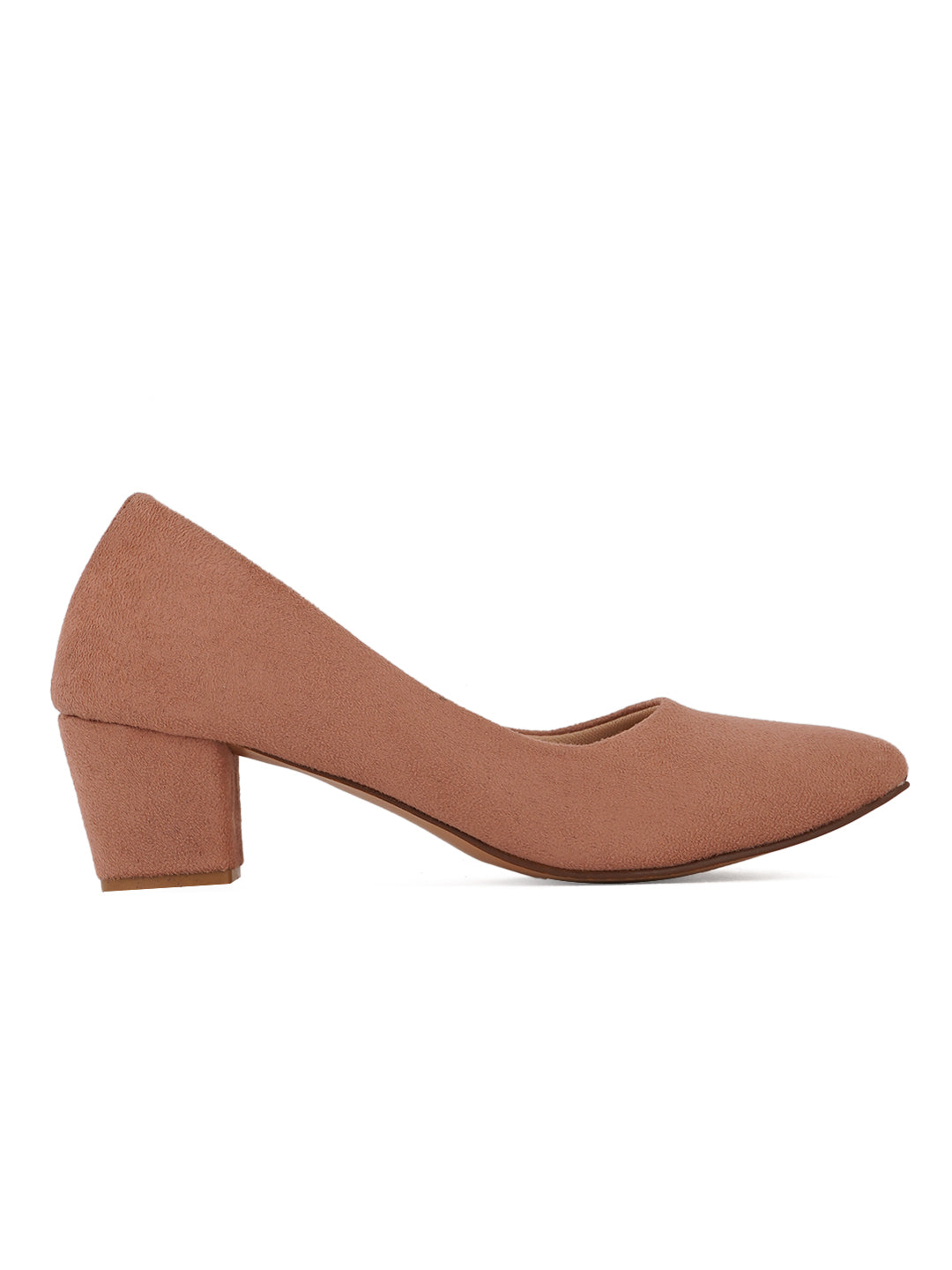 Style Shoes Peach Pointed Toe Suede Block Heels Bellies for Women and Girls