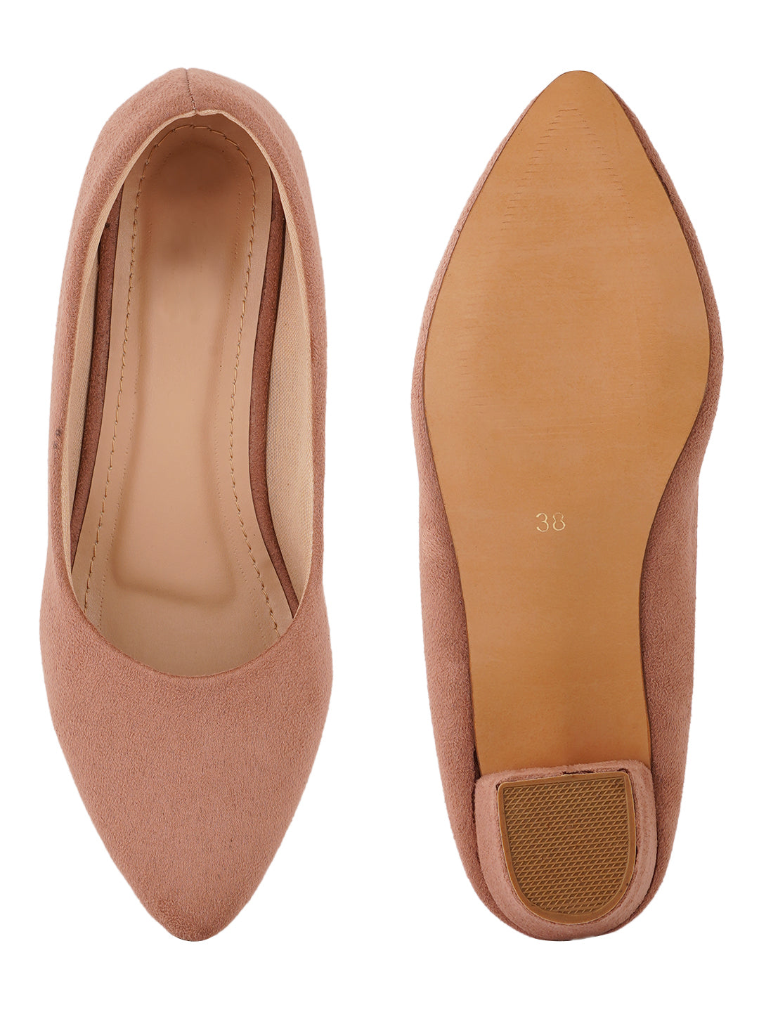 Style Shoes Peach Pointed Toe Suede Block Heels Bellies for Women and Girls