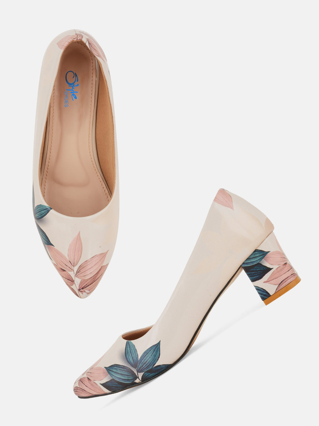Style Shoes Pink Floral Printed Block Heel Pumps Bellies for Women and Girls