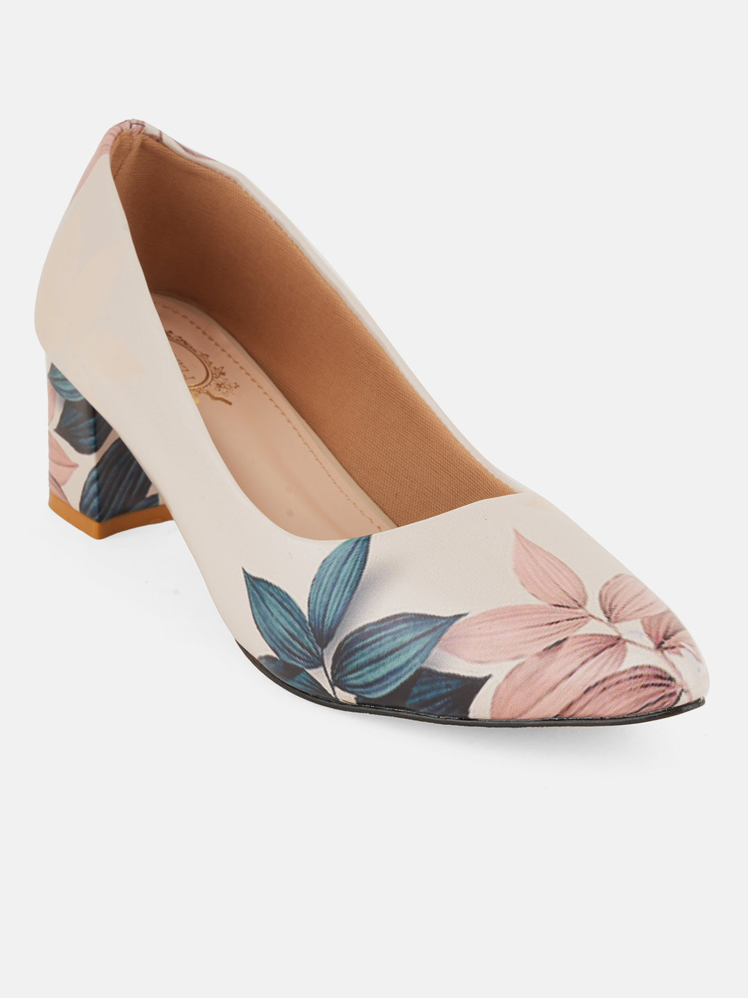 Style Shoes Pink Floral Printed Block Heel Pumps Bellies for Women and Girls