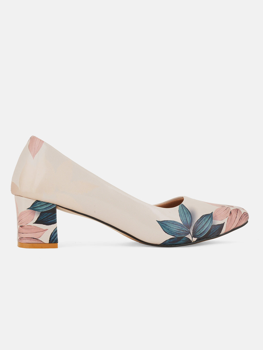Style Shoes Pink Floral Printed Block Heel Pumps Bellies for Women and Girls
