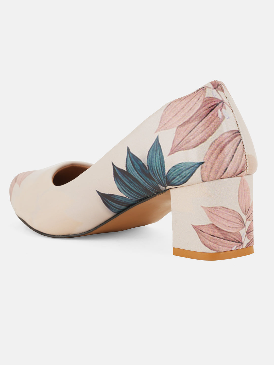 Style Shoes Pink Floral Printed Block Heel Pumps Bellies for Women and Girls
