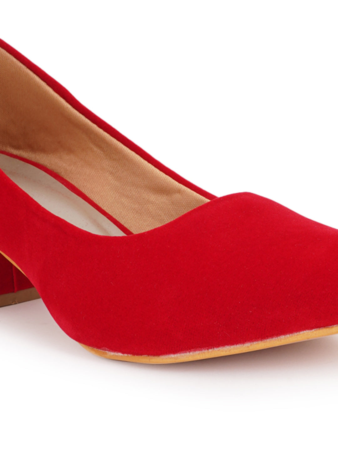 Style Shoes Red Pointed Toe Suede Block Heels Bellies for Women and Girls