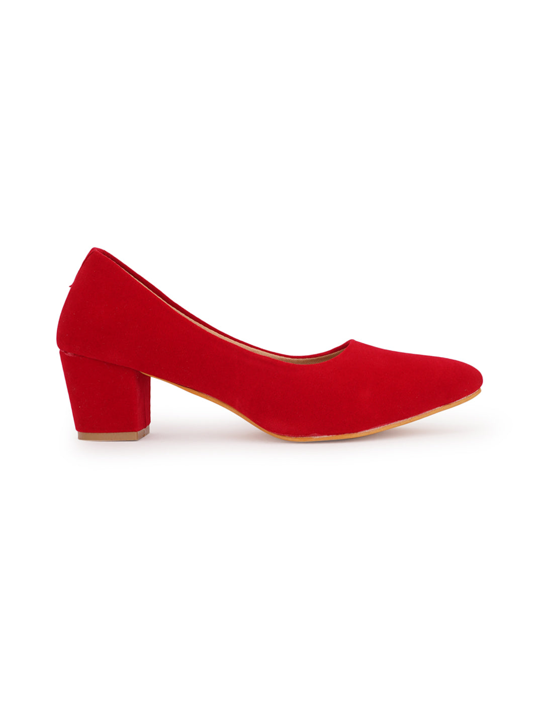 Style Shoes Red Pointed Toe Suede Block Heels Bellies for Women and Girls