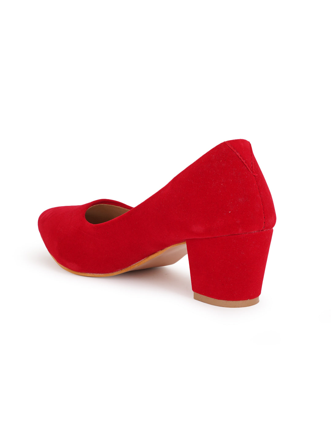 Style Shoes Red Pointed Toe Suede Block Heels Bellies for Women and Girls