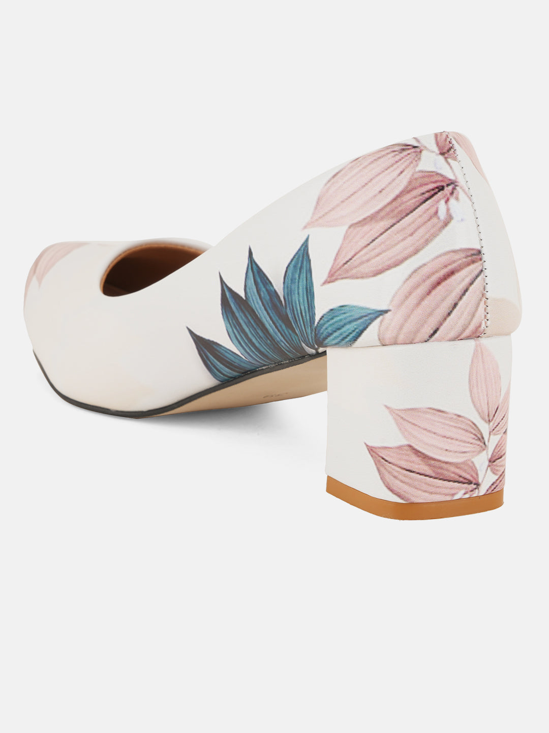 Style Shoes White Floral Printed Block Heel Pumps Bellies for Women and Girls
