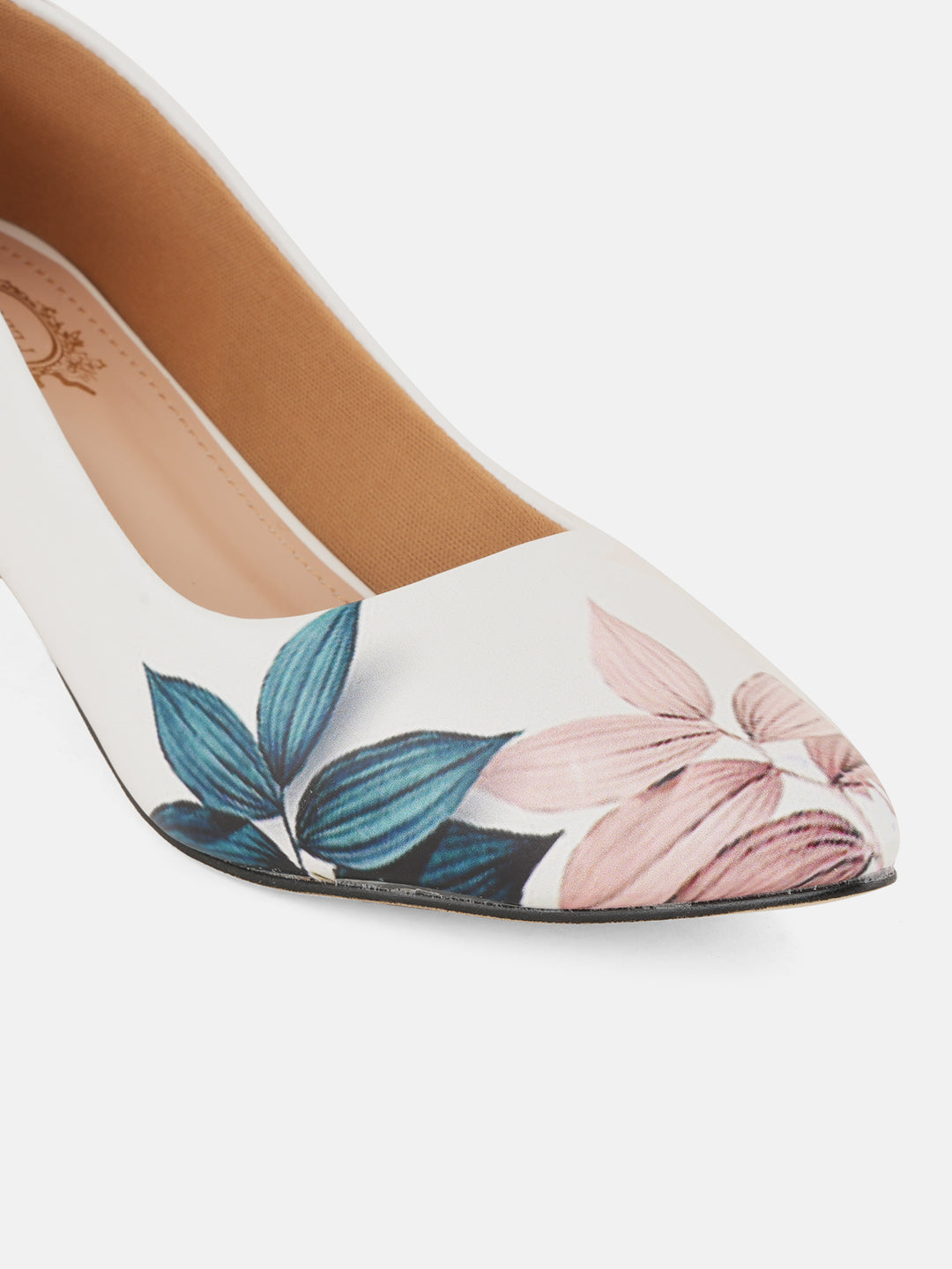Style Shoes White Floral Printed Block Heel Pumps Bellies for Women and Girls