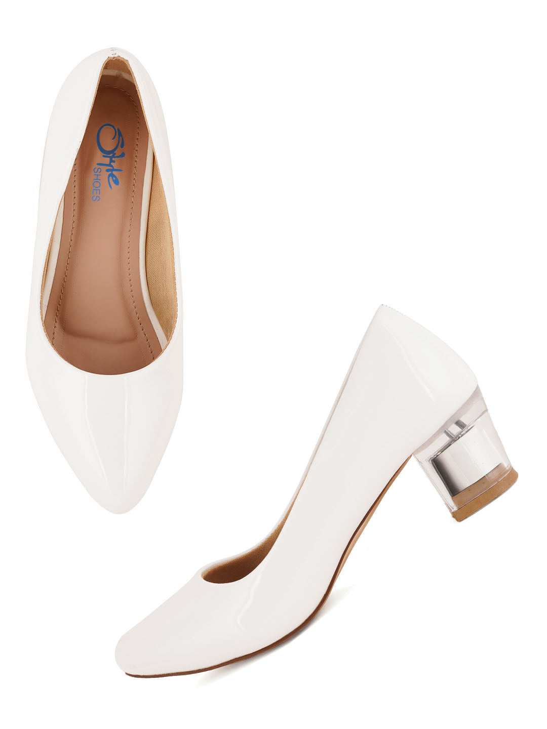 Style Shoes White Block Heel Pumps Bellies for Women and Girls