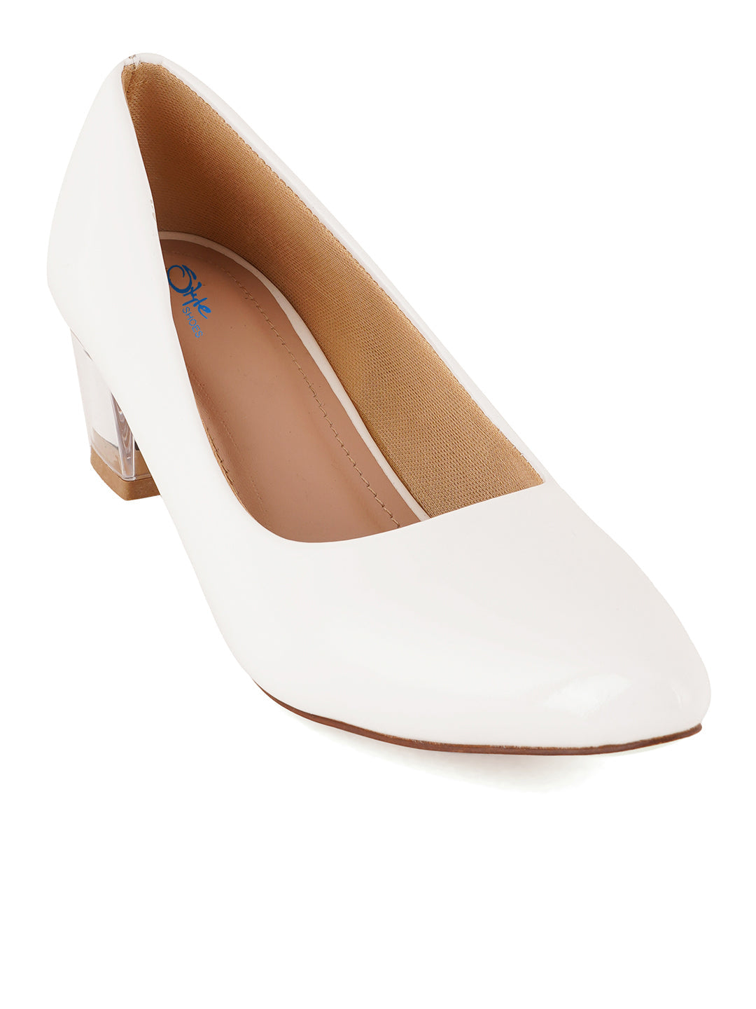 Style Shoes White Block Heel Pumps Bellies for Women and Girls