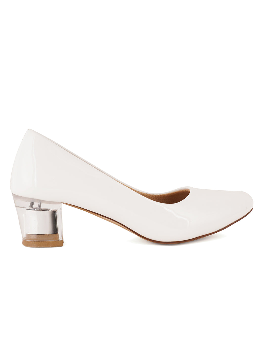 Style Shoes White Block Heel Pumps Bellies for Women and Girls