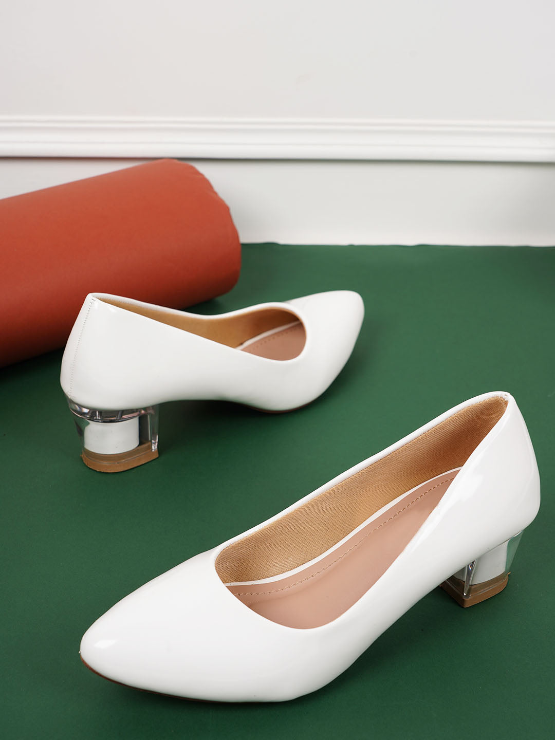 Style Shoes White Block Heel Pumps Bellies for Women and Girls