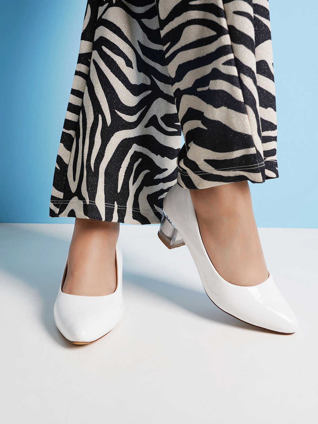 Style Shoes White Block Heel Pumps Bellies for Women and Girls