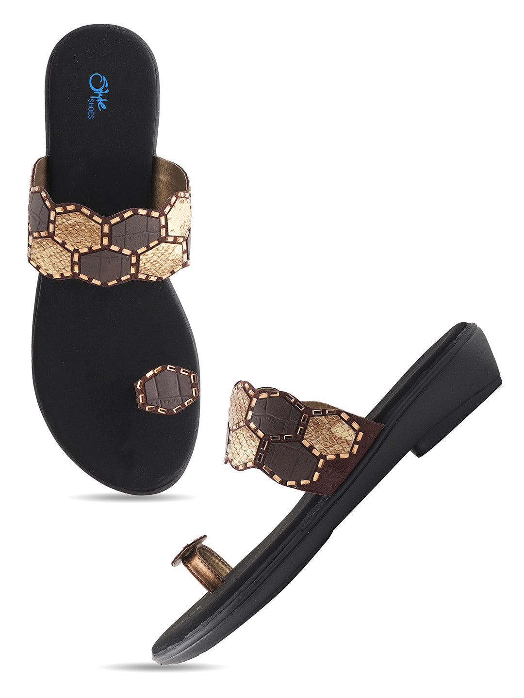 Style Shoes Copper Textured One Toe Flats For Women and Girls