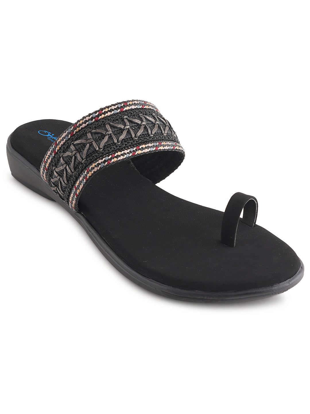 Style Shoes Black Embroidered One Toe Flats for Women & Girls