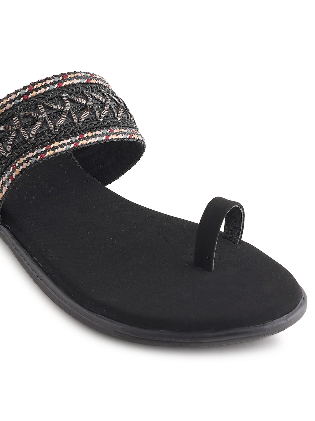 Style Shoes Black Embroidered One Toe Flats for Women & Girls