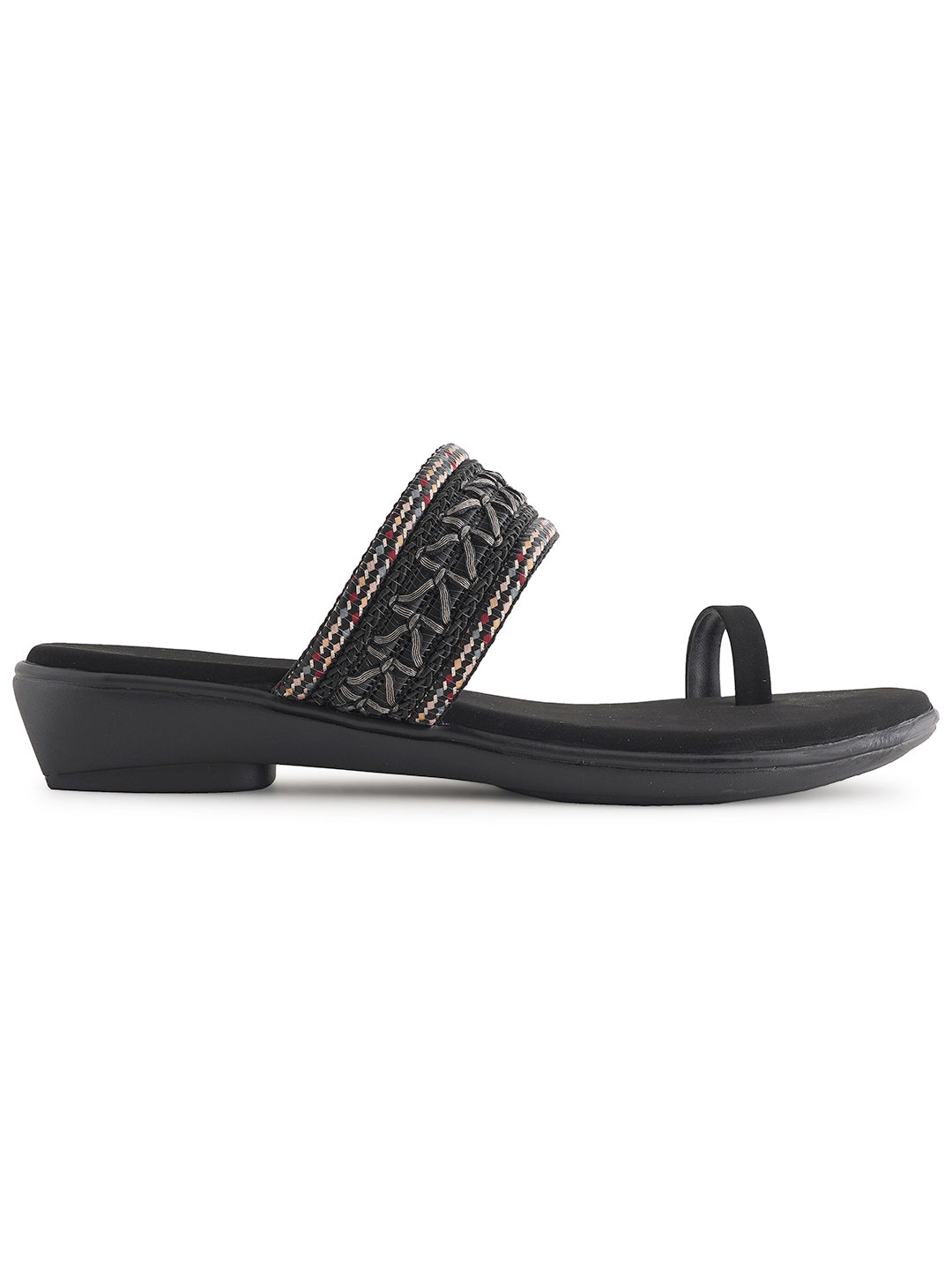 Style Shoes Black Embroidered One Toe Flats for Women & Girls