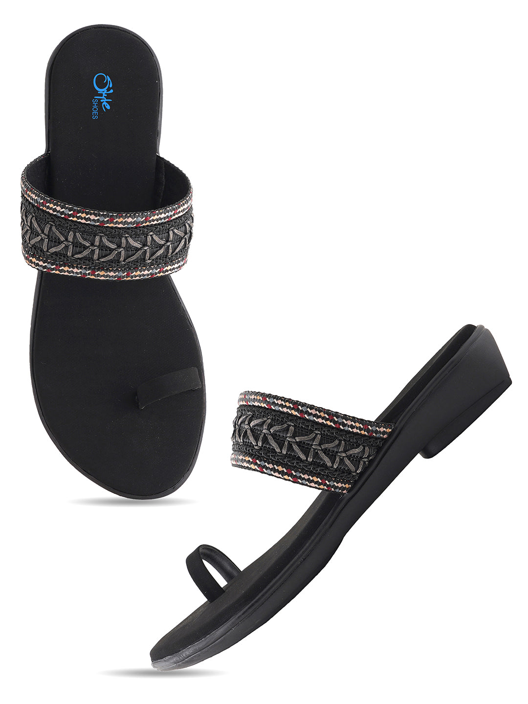 Style Shoes Black Embroidered One Toe Flats for Women & Girls