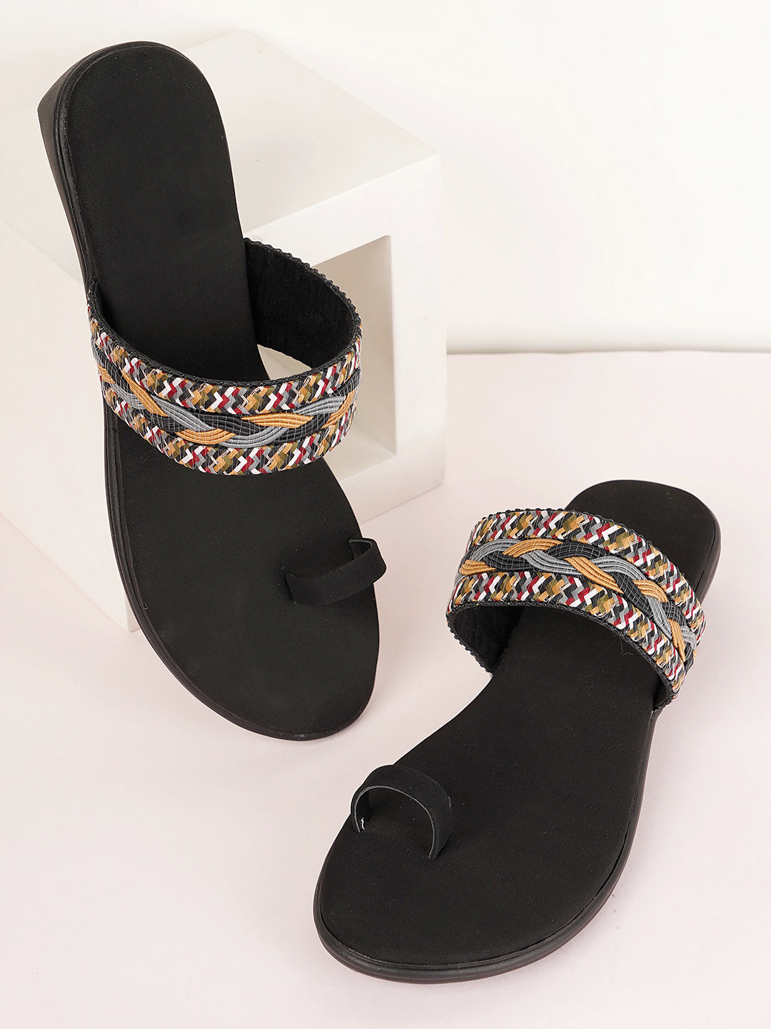 Style Shoes Multi-Color Embroidered One Toe Flats for Women & Girls