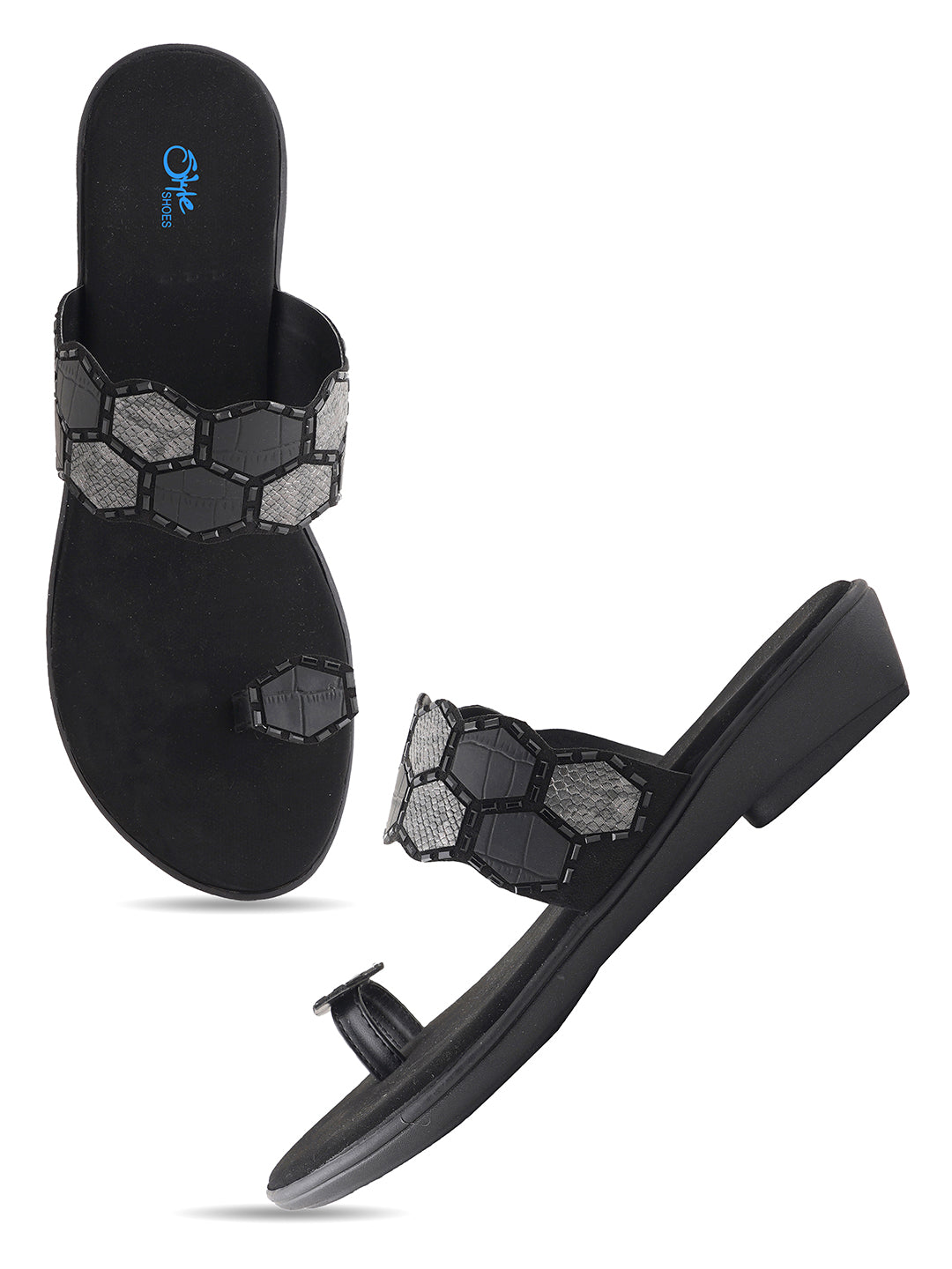 Style Shoes Black Textured One Toe Flats For Women and Girls