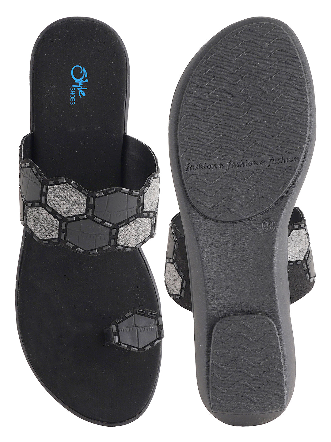 Style Shoes Black Textured One Toe Flats For Women and Girls
