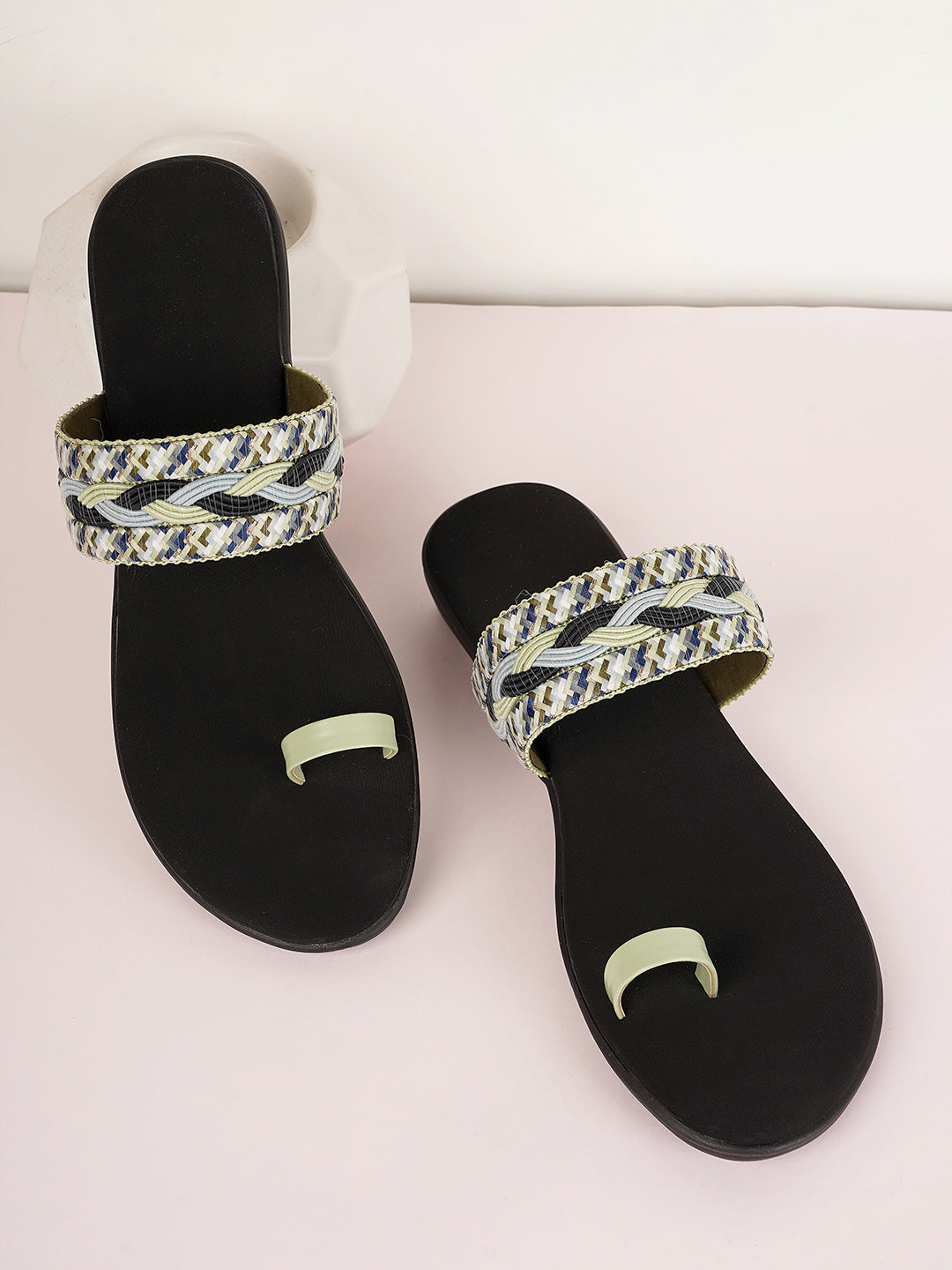 Style Shoes Green Embroidered One Toe Flats for Women & Girls