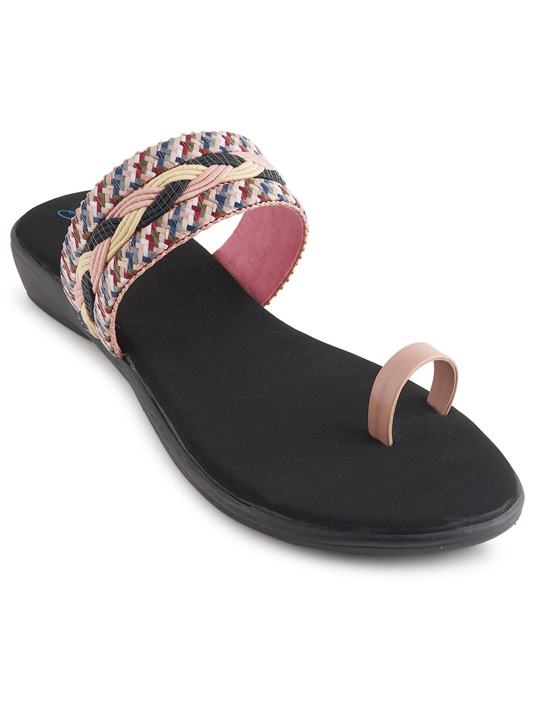 Style Shoes Peach Embroidered One Toe Flats for Women & Girls