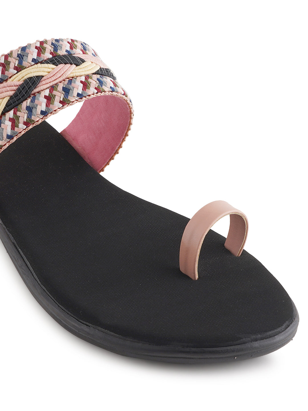 Style Shoes Peach Embroidered One Toe Flats for Women & Girls