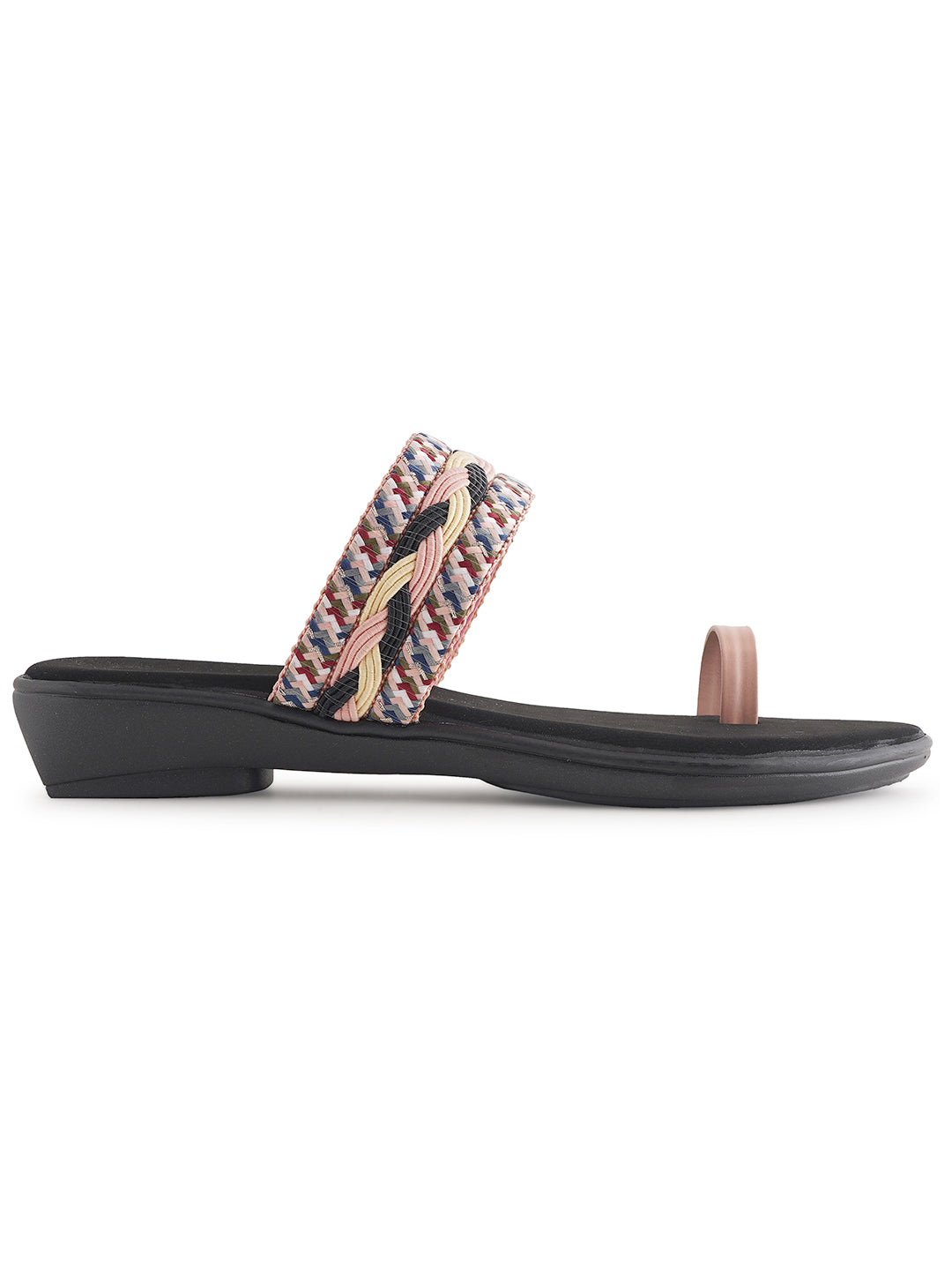 Style Shoes Peach Embroidered One Toe Flats for Women & Girls