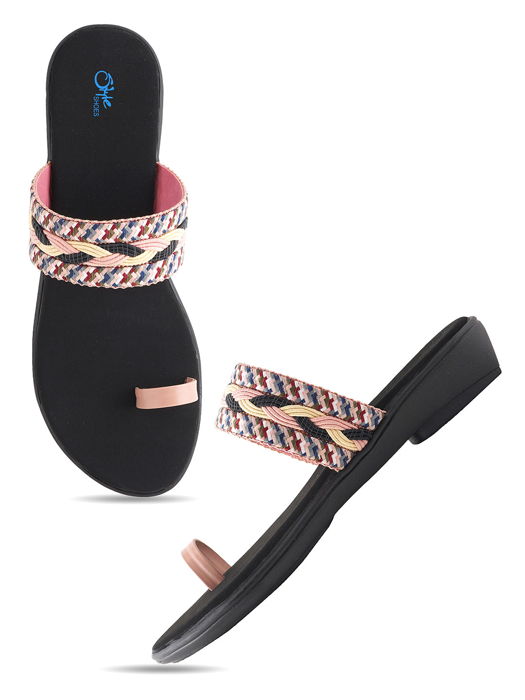 Style Shoes Peach Embroidered One Toe Flats for Women & Girls