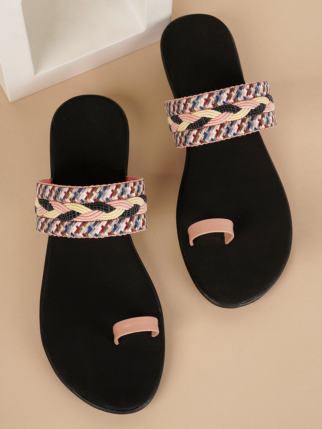 Style Shoes Peach Embroidered One Toe Flats for Women & Girls