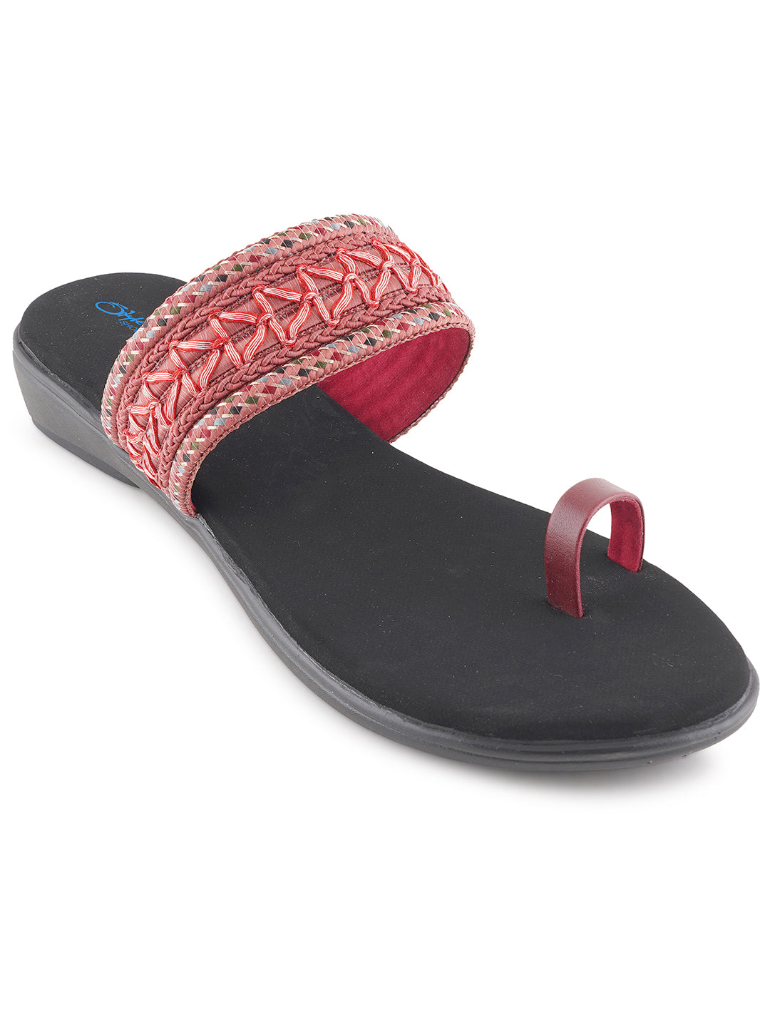 Style Shoes Cherry Embroidered One Toe Flats for Women & Girls